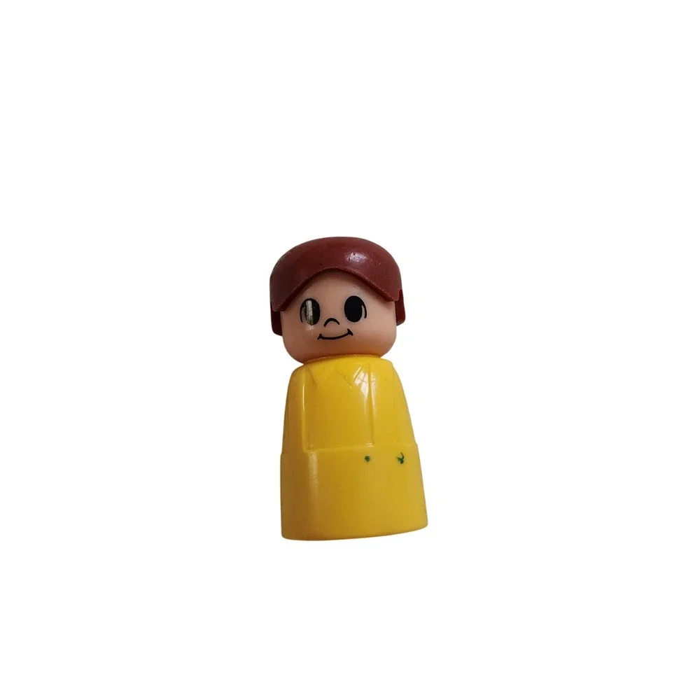 Vintage Fisher Price Little People Girl Yellow Dress Brown Hair Weighted Base‎